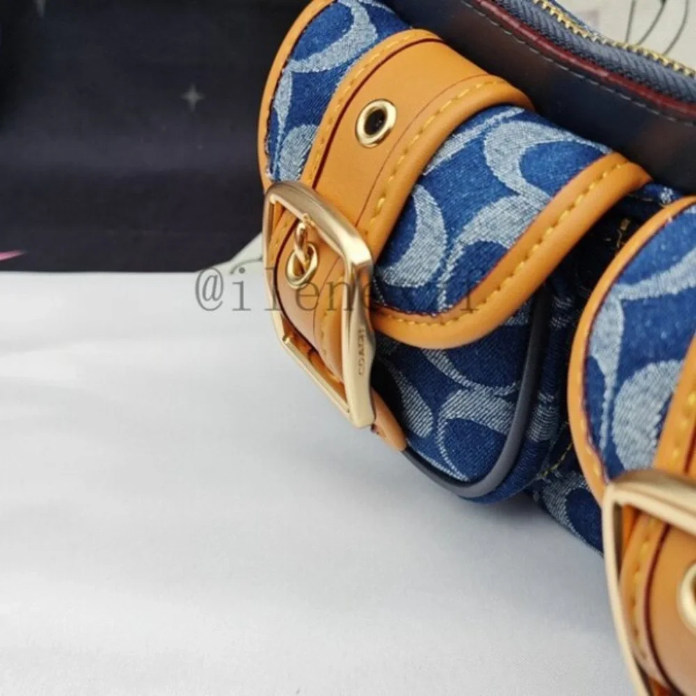 Coach Navy and Tan Shoulder Bag